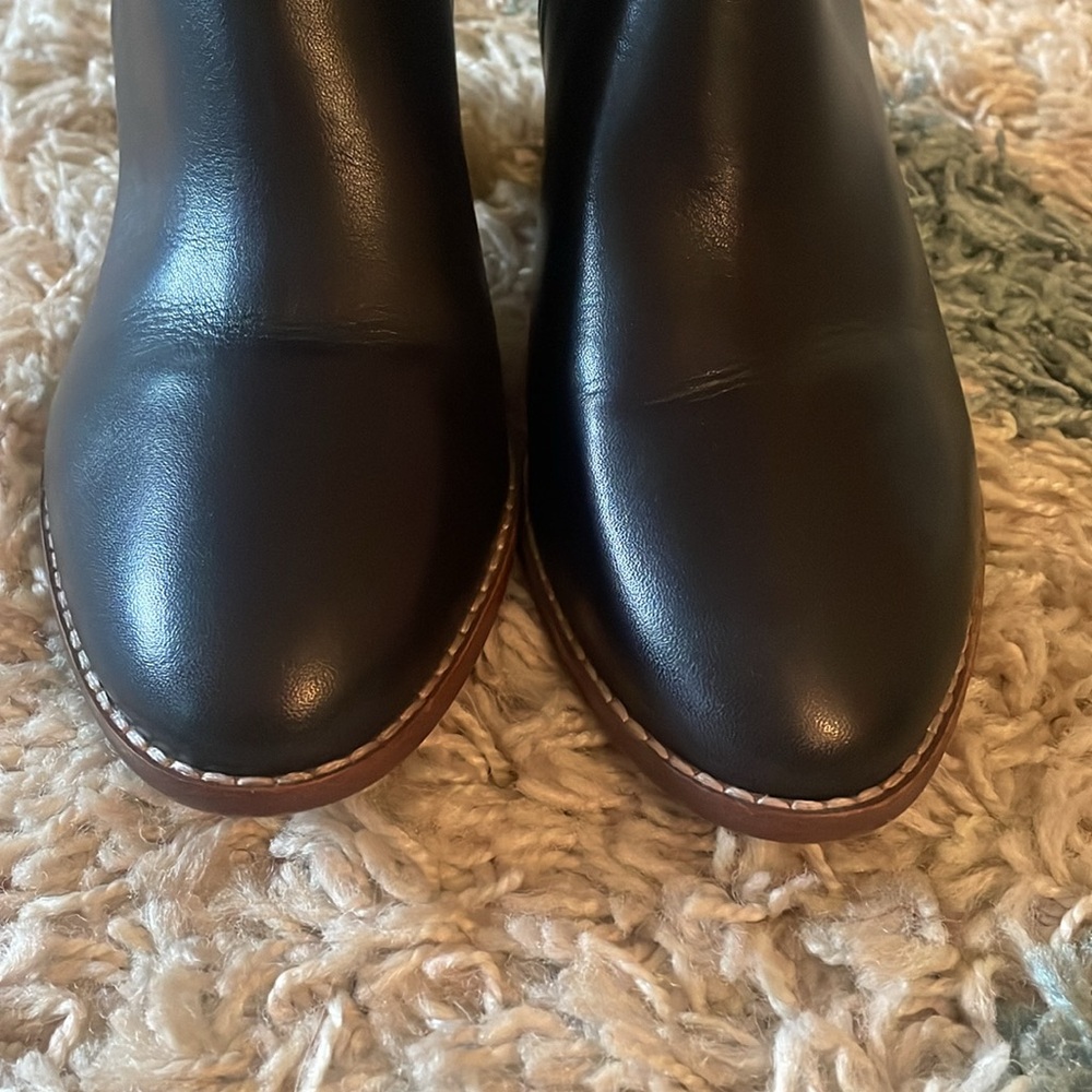 Madewell Black Leather Chelsea Ankle Boots with Brown Stacked Heel - Picture 4 of 7